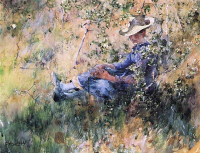 Girl by a Flowering Hawthorn Bush von Carl Larsson als Kunstdruck auf Leinwand