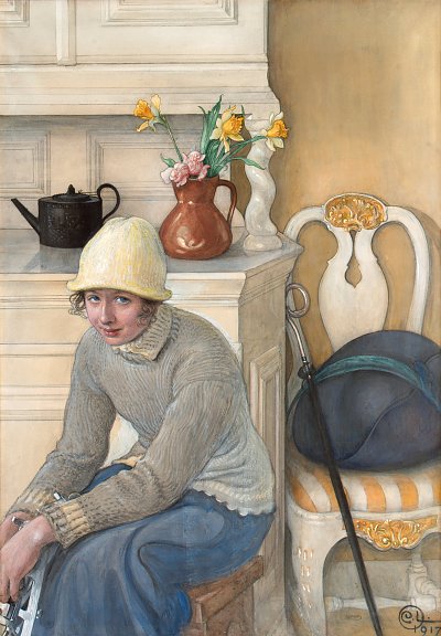 Girl with ice skates von Carl Larsson als Kunstdruck auf Leinwand