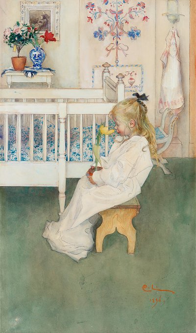 Lisbeth med gul tulpan von Carl Larsson als Kunstdruck auf Leinwand