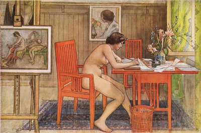 Model writing postcards von Carl Larsson als Kunstdruck auf Leinwand