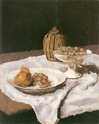 Chiantiflasche Fruchtschale und Obstteller von Carl Schuch als Kunstdruck auf Leinwand