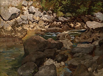 Gebirgsfluss mit Geröll von Carl Schuch als Kunstdruck auf Leinwand