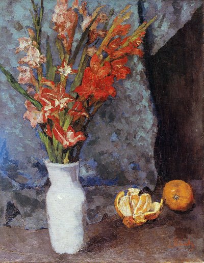 Gladiolen und Apfel von Carl Schuch als Kunstdruck auf Leinwand