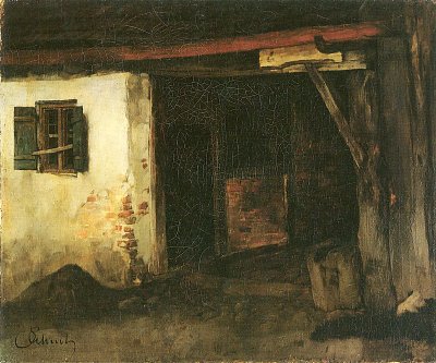 Schmiede in Weßling von Carl Schuch als Kunstdruck auf Leinwand