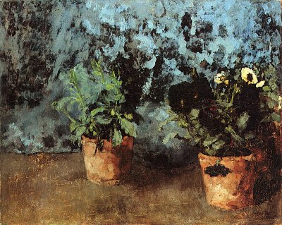 Zwei Blumentöpfe mit Stiefmütterchen von Carl-Schuch als Kunstdruck auf Leinwand