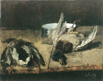 Zwei Wildenten mit Emailtopf von Carl Schuch als Kunstdruck auf Leinwand