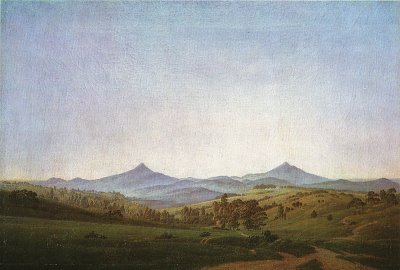 Boehmische Landschaft mit dem Mitteschauer von Caspar David Friedrich als Kunstdruck auf Leinwand