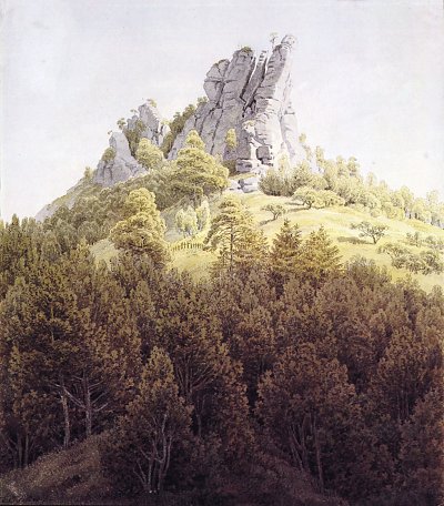 Der Heldstein bei Rathen an der Elbe von Caspar David Friedrich als Kunstdruck auf Leinwand