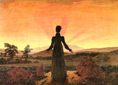 Frau vor untergehender Sonne von Caspar David Friedrich als Kunstdruck auf Leinwand