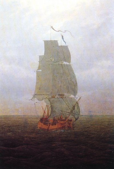 Schiff auf hoher See mit vollen Segeln von Caspar David Friedrich als Kunstdruck auf Leinwand