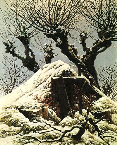 Verschneite Huette von Caspar David Friedrich als Kunstdruck auf Leinwand