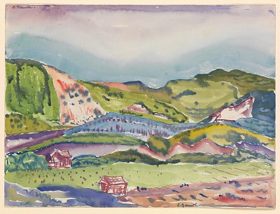 Mountain with red house von Charles Demuth als Kunstdruck auf Leinwand