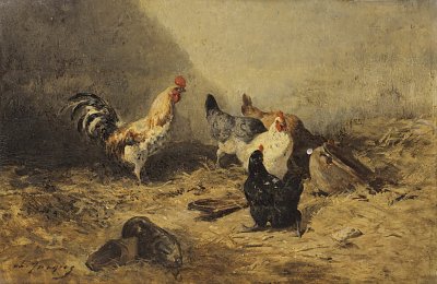 Cock and hens von Charles Emile Jacque als Kunstdruck auf Leinwand