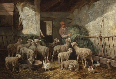 Feeding time von Charles Emile Jacque als Kunstdruck auf Leinwand