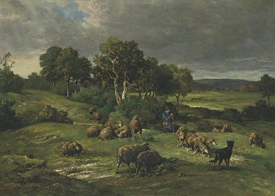 Le troupeau von Charles Emile Jacque als Kunstdruck auf Leinwand