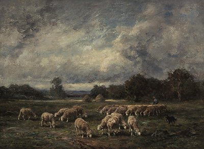 The flock at dusk von Charles Emile Jacque als Kunstdruck auf Leinwand