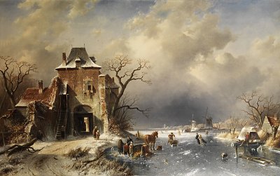 Holländische Winterlandschaft von Charles-Leickert als Kunstdruck auf Leinwand