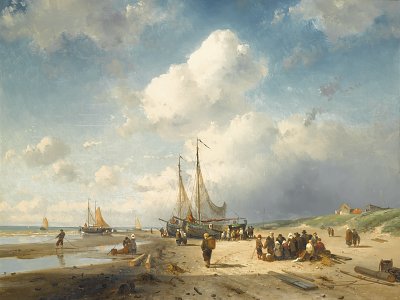 Küstenszene mit Fischern von Charles Leickert als Kunstdruck auf Leinwand