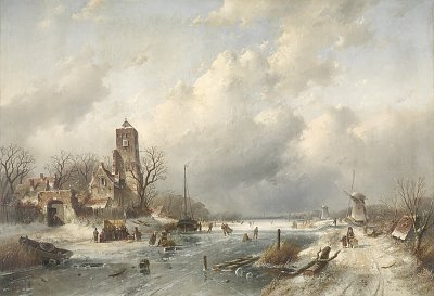Wintergezicht von Charles Leickert als Kunstdruck auf Leinwand