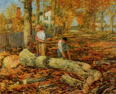 Lumbering von Childe Hassam als Kunstdruck auf Leinwand
