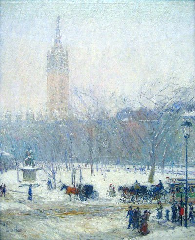 Madison square snowstorm von Childe Hassam als Kunstdruck auf Leinwand