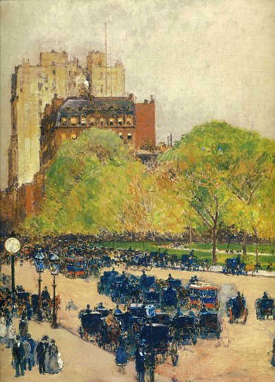 Spring morning in the heart of the city aka madison square new york von Childe Hassam als Kunstdruck auf Leinwand
