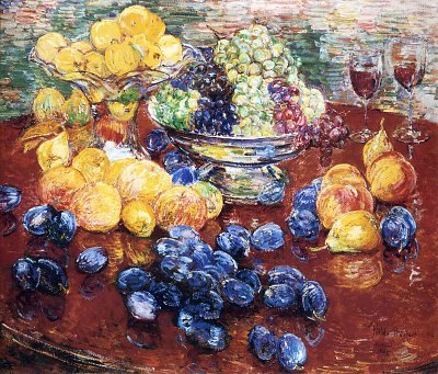 Still Life Fruits von Childe Hassam als Kunstdruck auf Leinwand