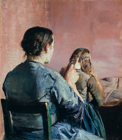 Braiding her Hair von Christian Krohg als Kunstdruck auf Leinwand