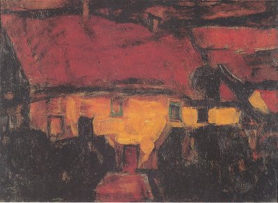 Gelbes Haus mit rotem Dach von Christian Rohlfs als Kunstdruck auf Leinwand
