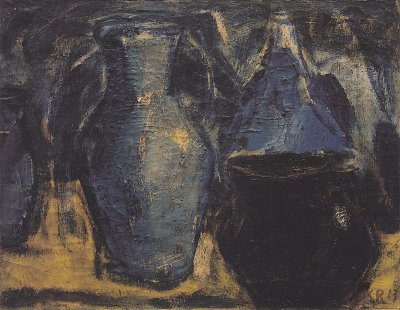 Stilleben mit Kruegen von Christian Rohlfs als Kunstdruck auf Leinwand