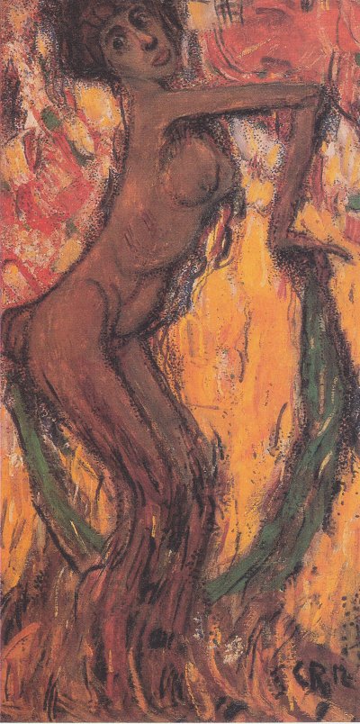 Tanzende Faunin mit gruenem Schleier von Christian Rohlfs als Kunstdruck auf Leinwand