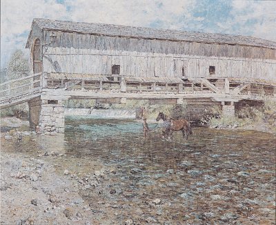Die gedeckte Ilmbrücke in Buchfart bei Weimar von Christian Rohlfs als Kunstdruck auf Leinwand