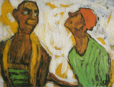 Unterhaltende Clowns von Christian Rohlfs als Kunstdruck auf Leinwand