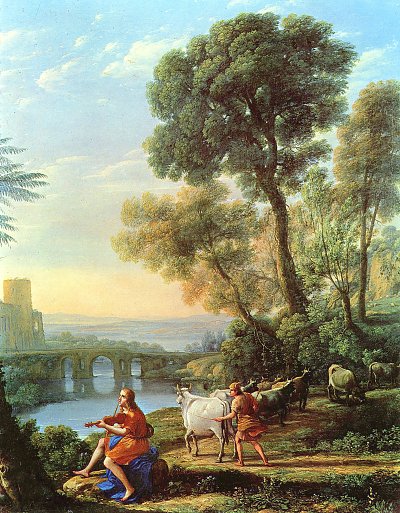 Landschaft mit Apollo und Merkur von Claude Lorrain als Kunstdruck auf Leinwand
