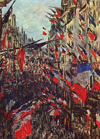 Rue Saint Denis am Nationalfeiertag von Claude Monet als Kunstdruck auf Leinwand