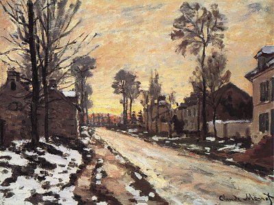 Strasse nach Louveciennes Schmelzender Schnee Sonnenuntergang von Claude Monet als Kunstdruck auf Leinwand