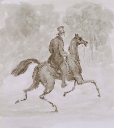 Man on trotting horse Kunstdruck