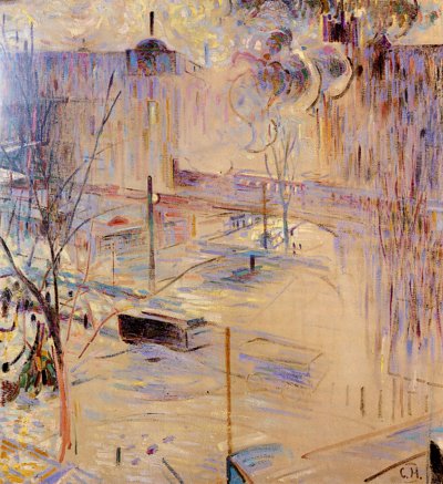 Savignyplatz mit Stadtbahnbrücke von Curt Herrmann als Kunstdruck auf Leinwand