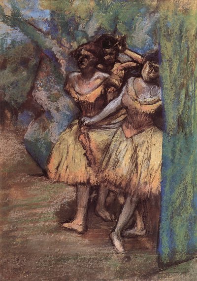 Drei Taenzerinnen hinter den Kulissen von Edgar Degas als Kunstdruck auf Leinwand