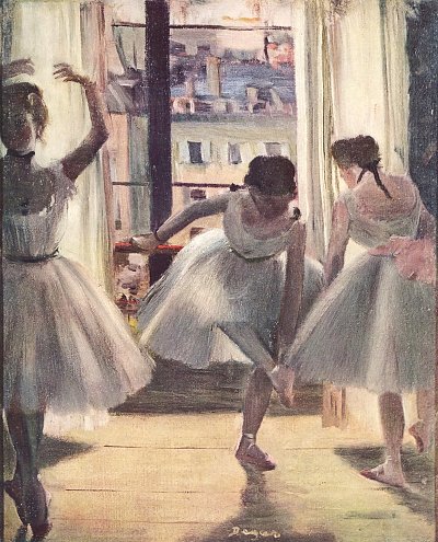 Drei Taenzerinnen in einem uebungssaal von Edgar Degas als Kunstdruck auf Leinwand