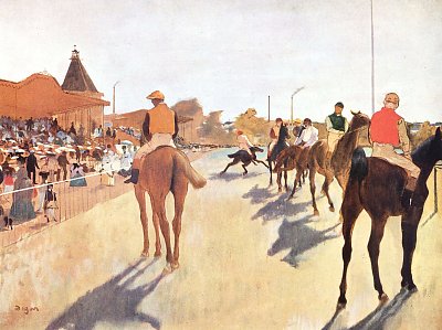 Jokeys vor der Tribuene von Edgar Degas als Kunstdruck auf Leinwand