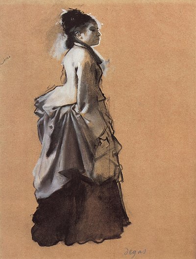 Junge Dame im Strassenkostuem von Edgar Degas als Kunstdruck auf Leinwand