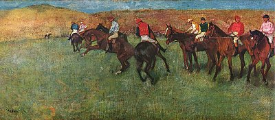 Pferderennen vor dem Start von Edgar Degas als Kunstdruck auf Leinwand