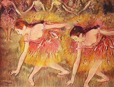 Sich verbeugende Taenzerinnen von Edgar Degas als Kunstdruck auf Leinwand