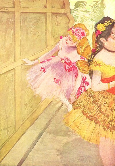 Taenzerinnen hinter einer Kulisse von Edgar Degas als Kunstdruck auf Leinwand