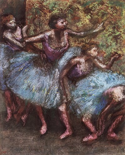 Vier Taenzerinnen hinter den Kulissen 1 von Edgar Degas als Kunstdruck auf Leinwand