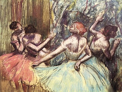 Vier Taenzerinnen hinter den Kulissen 2 von Edgar Degas als Kunstdruck auf Leinwand