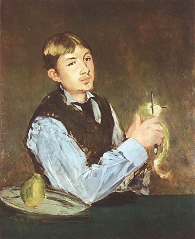 Birnenschaeler Portraet des Leon Leenhoff von Edouard Manet als Kunstdruck auf Leinwand