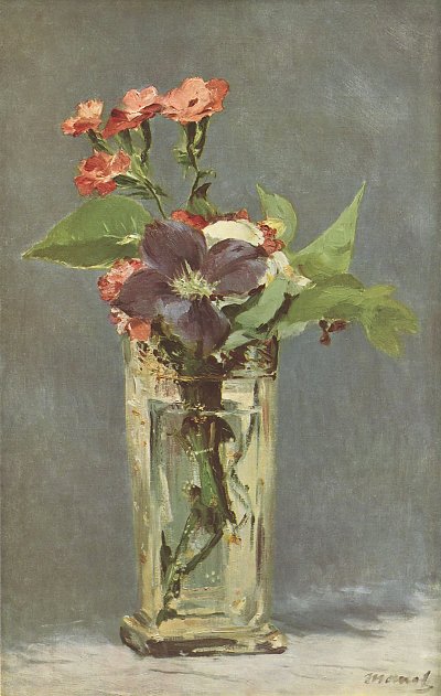 Clematis in einer Kristallvase von Edouard Manet als Kunstdruck auf Leinwand