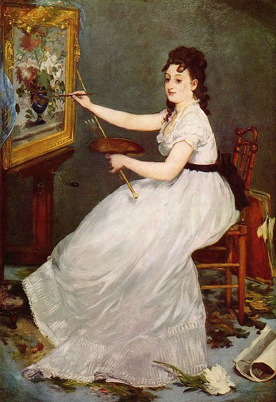 Portraet der Eva Gonzales im Atelier Manets von Edouard Manet als Kunstdruck auf Leinwand